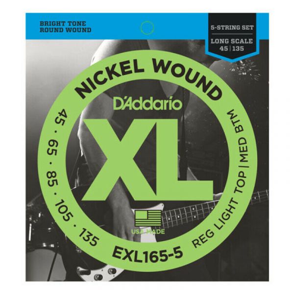Daddario exl165-5 nickel wound 5-string bass, 45-135