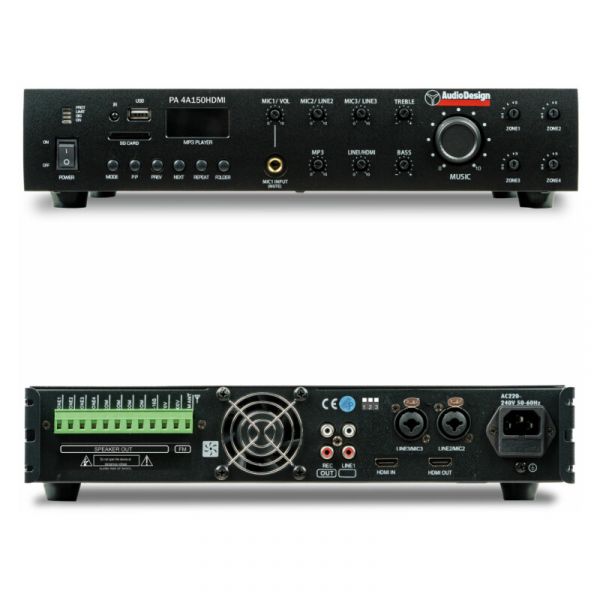 Audio Design Pro pa 4a150hdmi-ph amplificatore pa 8ohm 70/100v 4 zo