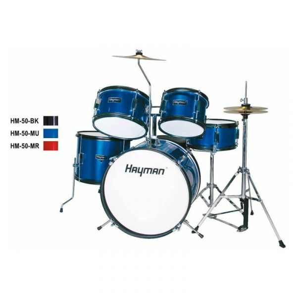 Hayman batteria junior 5 pezzi, colore blu metallizzato