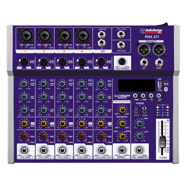 Audio Design Pro pmx.411 mixer professionale 4+1+1 canali - usb/bt