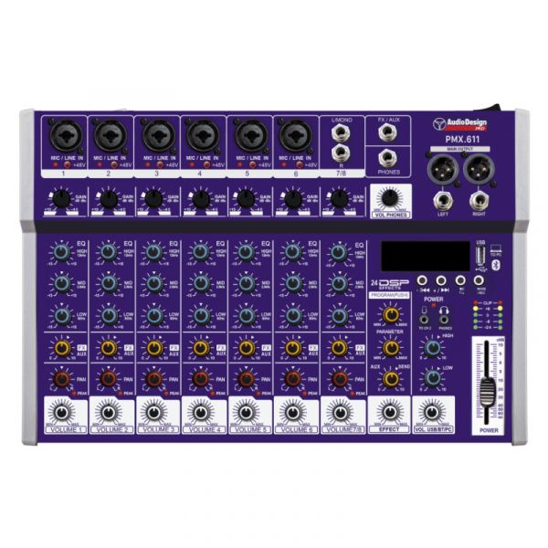Audio Design Pro pmx.611 mixer professionale 6+1+1 canali - usb/bt