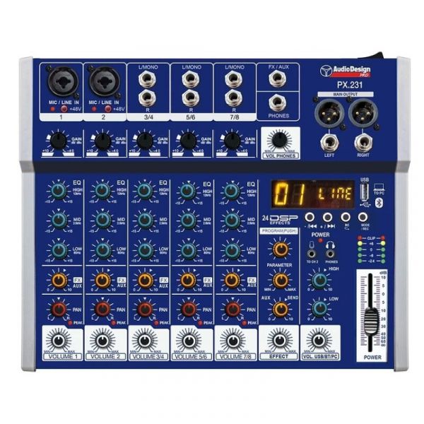 Audio Design Pro px.231 mixer 2+3+1 canali - 24dsp - usb/bt