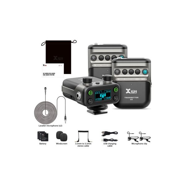 Xvive u5t2 lavalier - sistema wireless digitale con doppio trasmettitore per camera dslr o broadcast