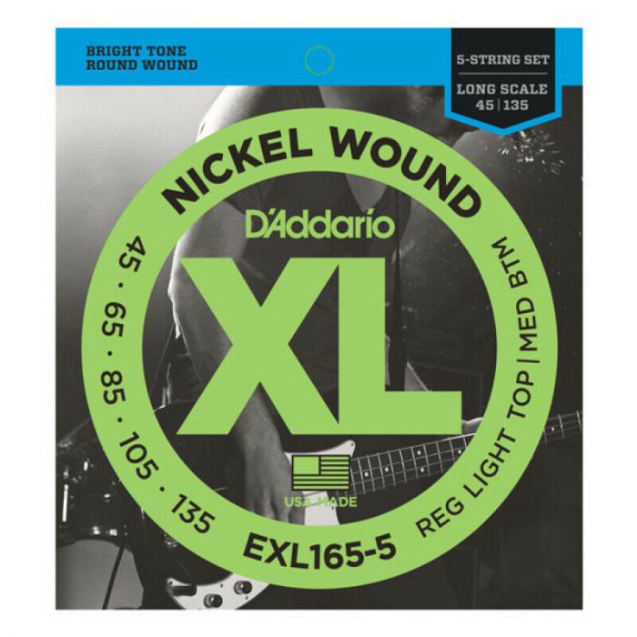Daddario exl165-5 nickel wound 5-string bass, 45-135