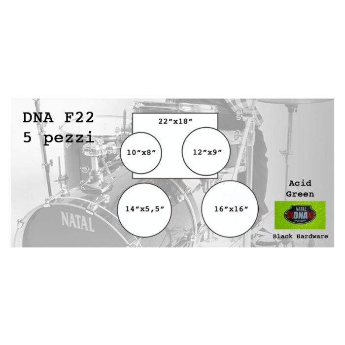 Natal dna f22 5 pezzi acid green - black hardware - foto 3